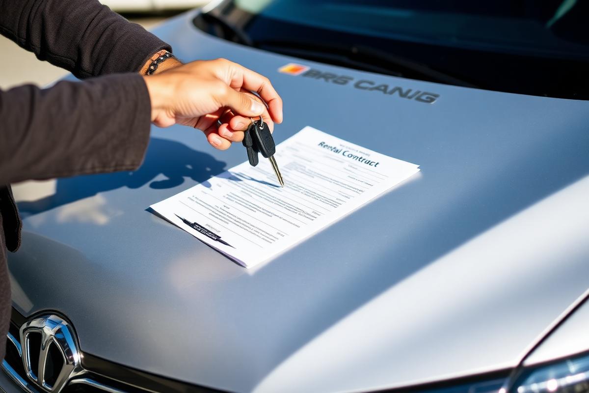 Predaja ključeva vozila i potpisivanje ugovora o najmu na haubi automobila