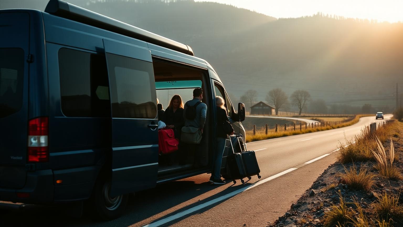 Grupa putnika ulazi u kombi